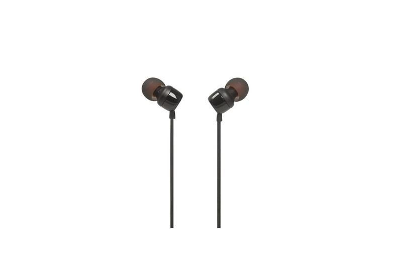 JBL Tune 110 Wired In-Ear Headphones, Deep and Powerful Pure Bass Sound, 1-Button Remote/Mic, Tangle-Free Flat Cable, Ultra Comfortable Fit - Black, JBLT110BLK