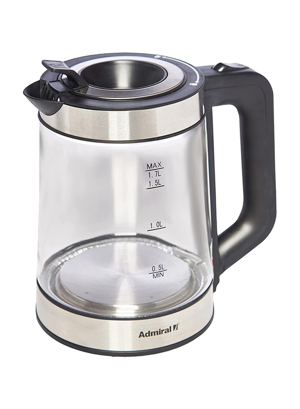 Admiral 1.7L Electric Kettle with Glass Body, ADKT170GSSH, Black