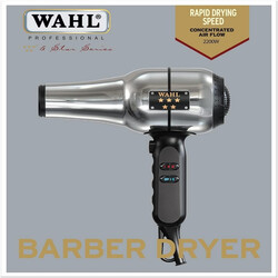 WAHL Barber Dryer, Professional Hair Dryers, Pro Styling Tools, Powerful 2200-Watts, Cool Shot Button, 3 Heat and 2 Speed Settings, 2 Concentrator nozzles, Silver