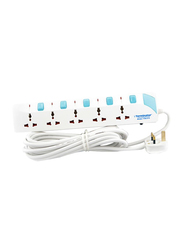 Terminator 5 Way Extension Socket, 5 Meter Cable, White