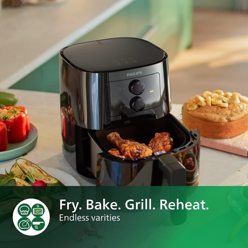 Philips Essential Air Fryer With Rapid Air Technology, Analogue, Black, Hd9200/91