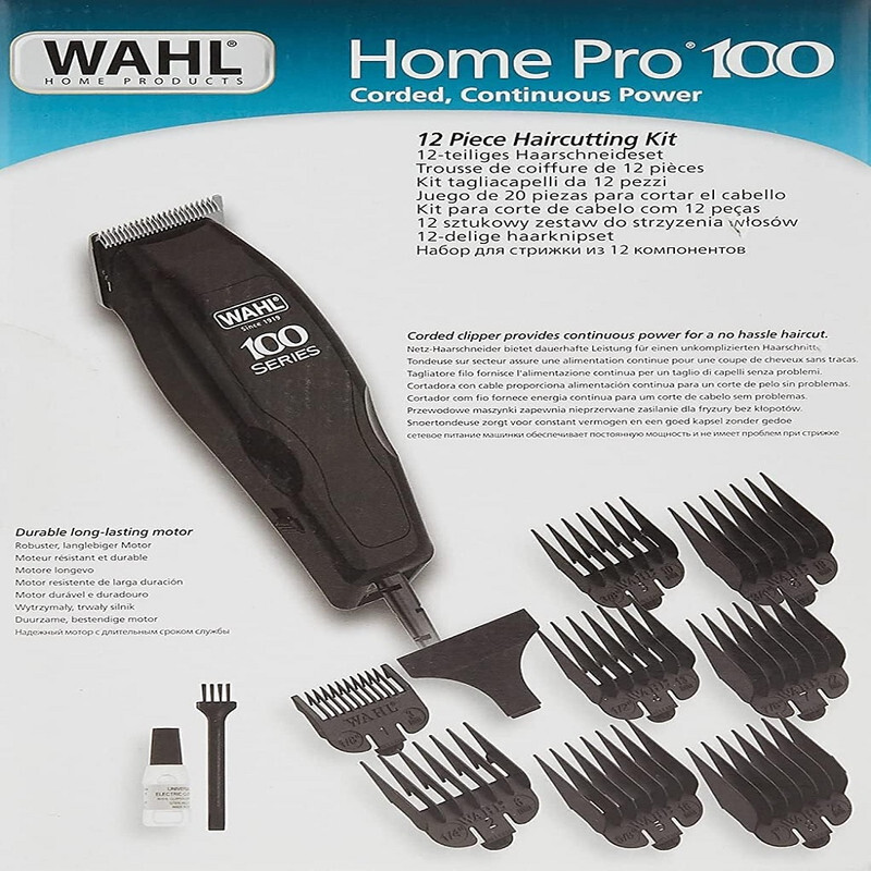 WAHL Home Pro 100 Series Hair Cutting Kit, Corded Hair Clipper Kit for Home, 8 Comb Attachments for multiple cutting lenghts, Self Sharpening Precision Blades, 1395.041