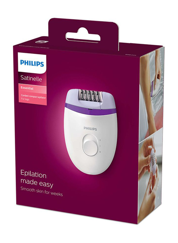Philips Satinelle Essential Corded Compact Epilator, White/Purple