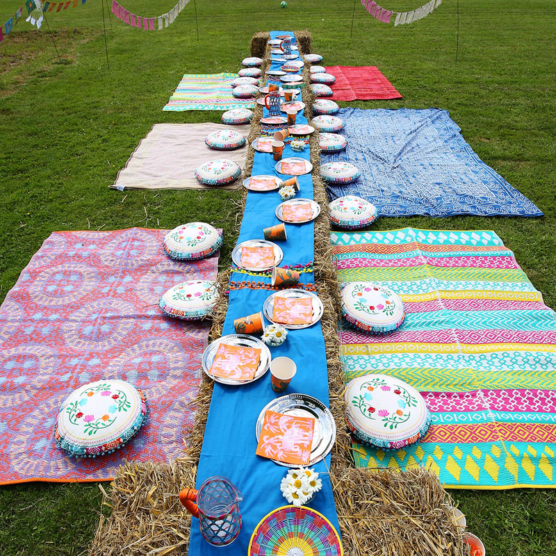 Talking Tables Boho Woven Outdoor Rug, 120 x 180cm, Orange/Blue/Purple