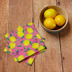 Talking Tables Boho Pink Lemon Napkin, 20 x 33cm, 20 Pieces, Pink/Yellow/Green