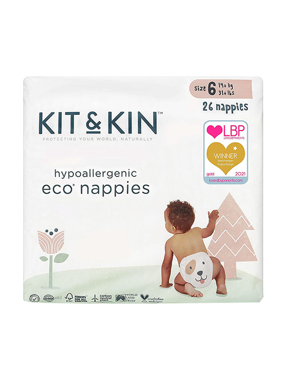Kit & Kin Eco Diapers, Size 6, 14+ kg, 4 x 26 Count