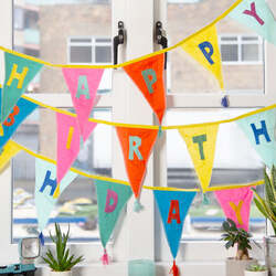 Talking Tables We Heart Birthdays Rainbow Fabric Embroidered Bunting with 12 Pennants, 3 Meters, Multicolour