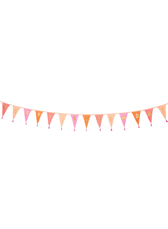 Talking Tables We Heart Birthdays Fabric Embroidered Bunting, 3 Meters, Pink