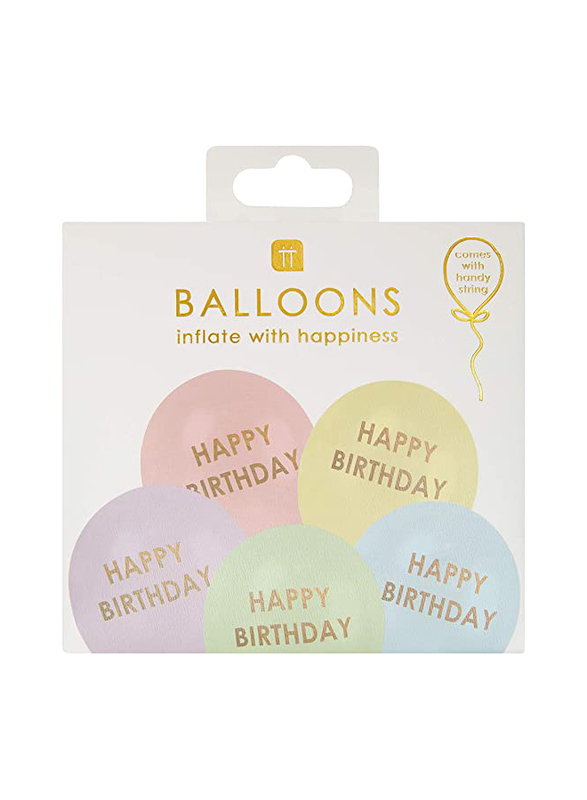 Talking Tables Pastel Latex Printed Happy Birthday Balloons, 5 Pieces, Ages 3+