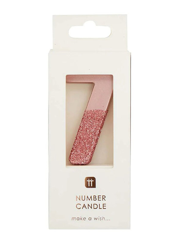 Talking Tables Glitter Number 7 Candle, Rose Gold