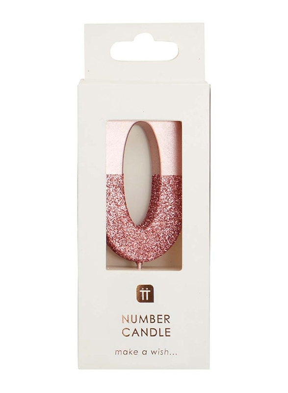 Talking Tables Glitter Number 0 Candle, Rose Gold
