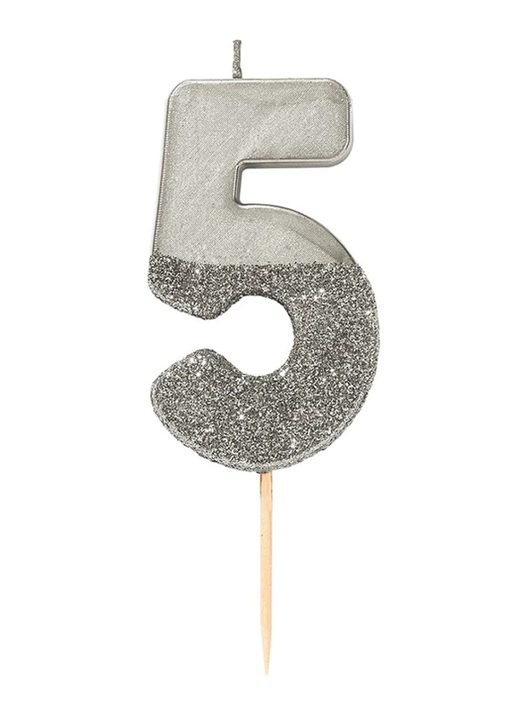 Talking Tables We Heart Birthdays Glitter Number 5 Candle, Silver