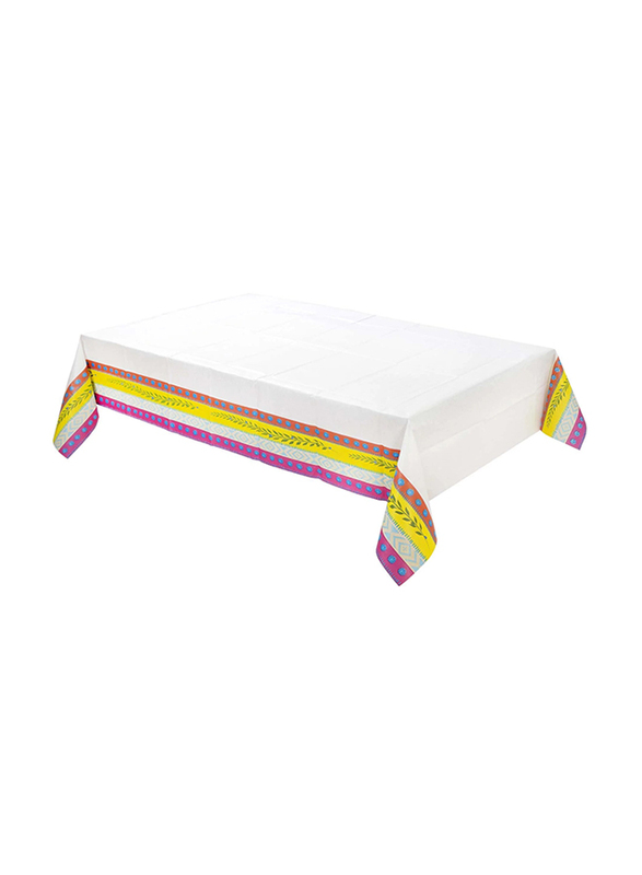 Talking Tables 180 x 120cm Boho Paper Table Cover, White/Pink/Yellow