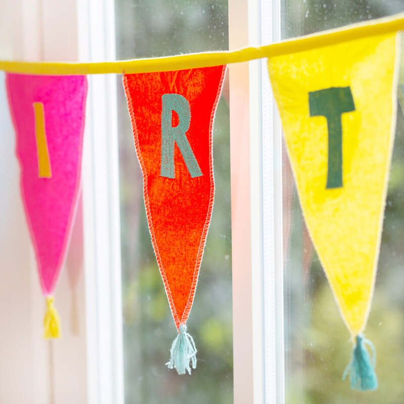 Talking Tables We Heart Birthdays Rainbow Fabric Embroidered Bunting with 12 Pennants, 3 Meters, Multicolour