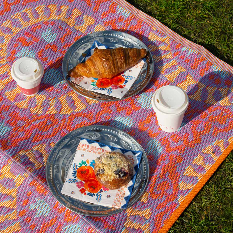 Talking Tables Boho Woven Outdoor Rug, 120 x 180cm, Orange/Blue/Purple