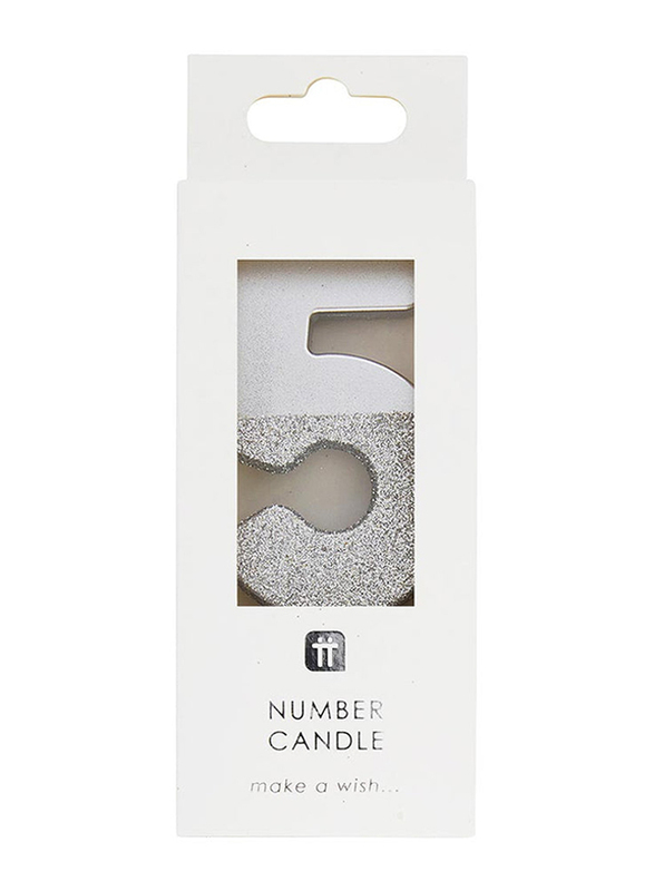 Talking Tables We Heart Birthdays Glitter Number 5 Candle, Silver