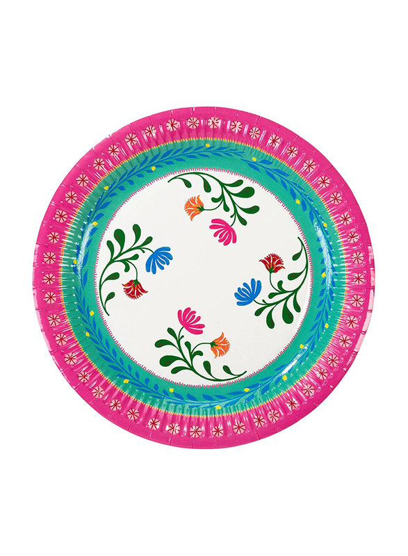 Talking Tables 9-Inch 12-Piece Boho Mix Floral Round Paper Plate Set, Multicolour