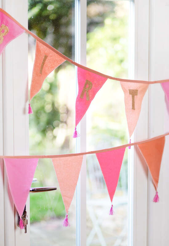 Talking Tables We Heart Birthdays Fabric Embroidered Bunting, 3 Meters, Pink