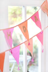 Talking Tables We Heart Birthdays Fabric Embroidered Bunting, 3 Meters, Pink