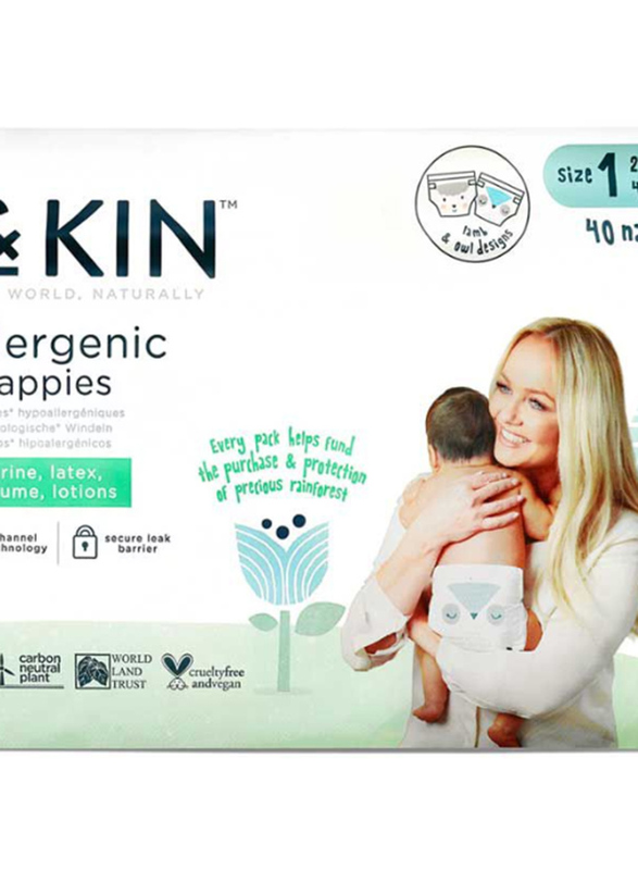 Kit & Kin Eco Diapers, Size 1, 2-5 kg, 40 Count
