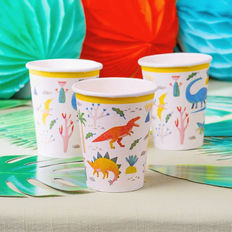 Talking Tables 250ml 8-Piece Party Dinosaur Paper Cup Set, Multicolour