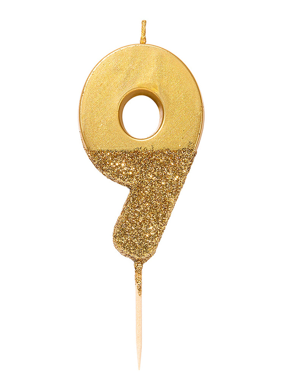 Talking Tables We Heart Birthdays Glitter Number 9 Candle, Gold