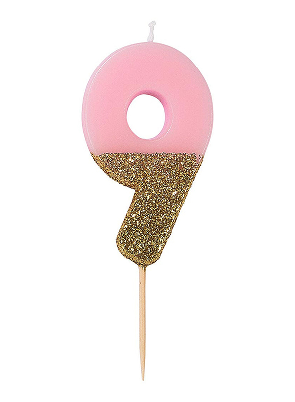 Talking Tables We Heart Birthdays Glitter Number 9 Candle, Pink