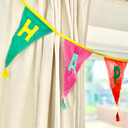Talking Tables We Heart Birthdays Rainbow Fabric Embroidered Bunting with 12 Pennants, 3 Meters, Multicolour