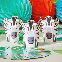 Talking Tables 250ml 8-Piece Party Animals Paper Cup Set with Zebra Wrap, Black/White