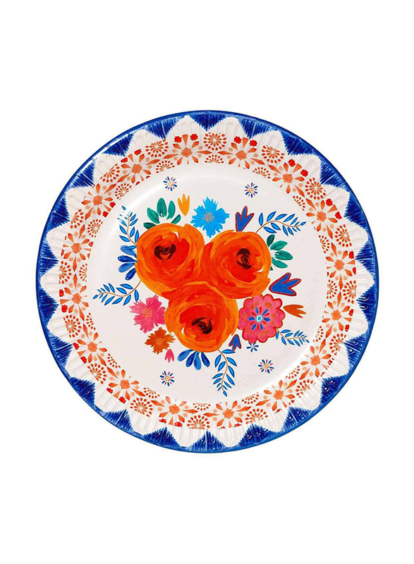 Talking Tables 25cm 12-Piece Floral Boho Party Paper Plate Set, White/Blue/Orange
