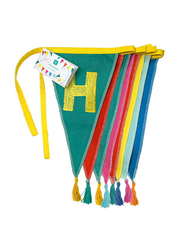 Talking Tables We Heart Birthdays Rainbow Fabric Embroidered Bunting with 12 Pennants, 3 Meters, Multicolour