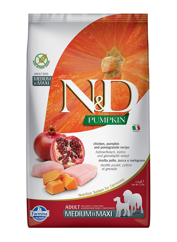 

Farmina N&D Pumpkin Chicken & Pomegranate Maxi Adult Medium Dog Dry Food, 2.5Kg