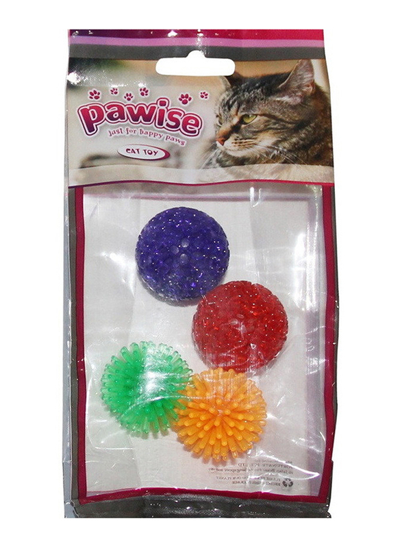 Pawise Cat Glitter Ball, 4 Pieces, Multicolour
