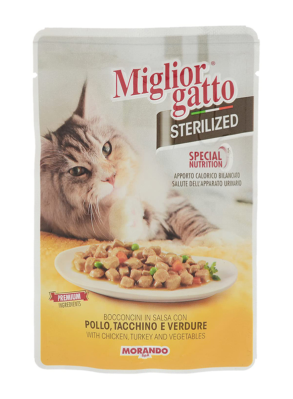 Miglior Gatto Sterilized Chunks in Gravy Chicken Turkey & Vegetables Cat Food, 85g
