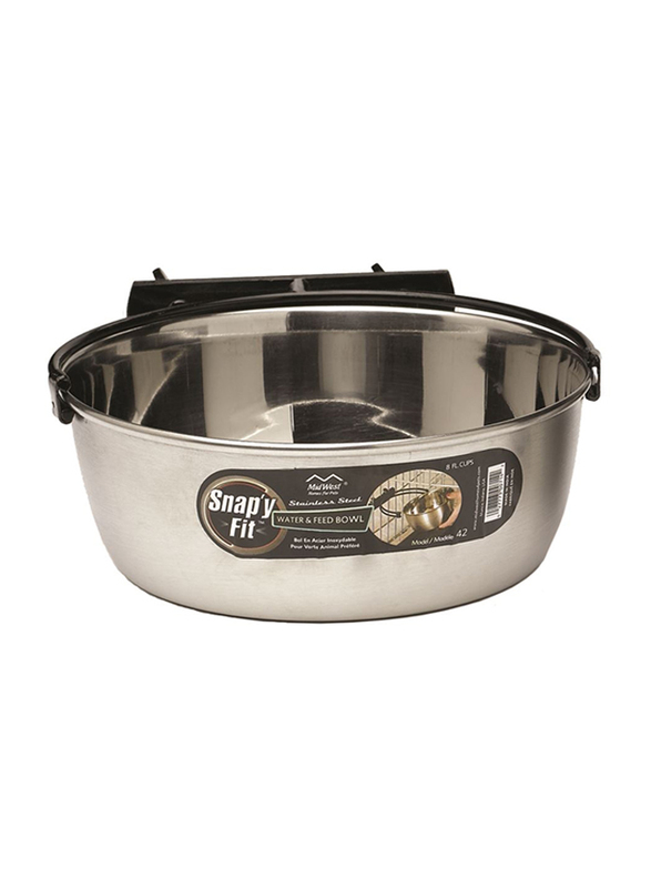 

Midwest Stainless Steel Snappy Fit Food & Water Bowl Cup for Dogs, 2-Quart, Silver