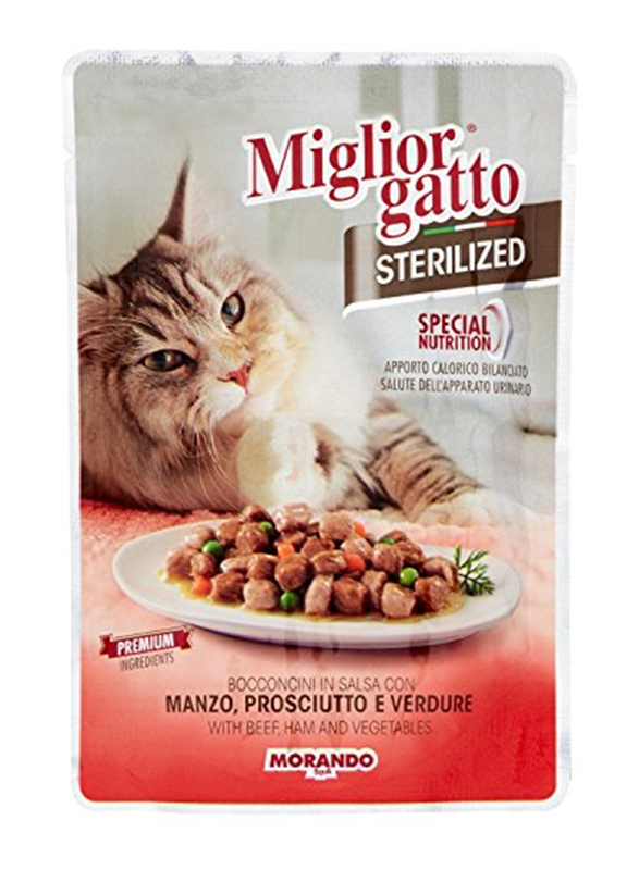 Miglior Gatto Sterilized Chunks in Sauce with Beef Ham & Vegetable Cat Food, 85g