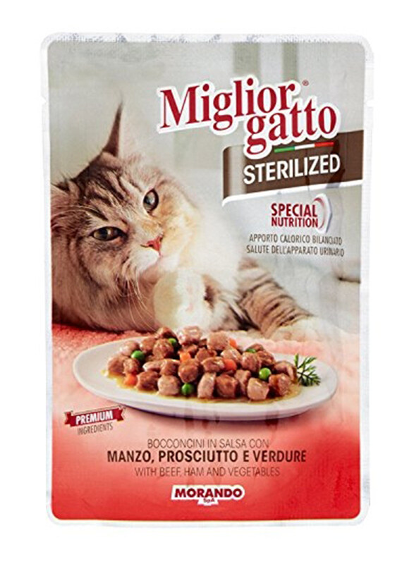 

Miglior Gatto Sterilized Chunks in Sauce with Beef Ham & Vegetable Cat Food, 85g