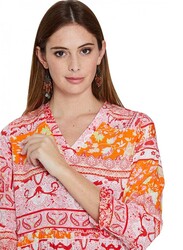 Couturelabs Valeria Holiday in Ibiza Long Sleeve V-Neck Blouse for Women, Extra Large, Pink/Orange