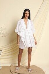 Couturelabs Ace Drop Shoulder Sleeve Polyester Halter Neck Screen Foil Print Mini Kaftan Dress, One Size, White