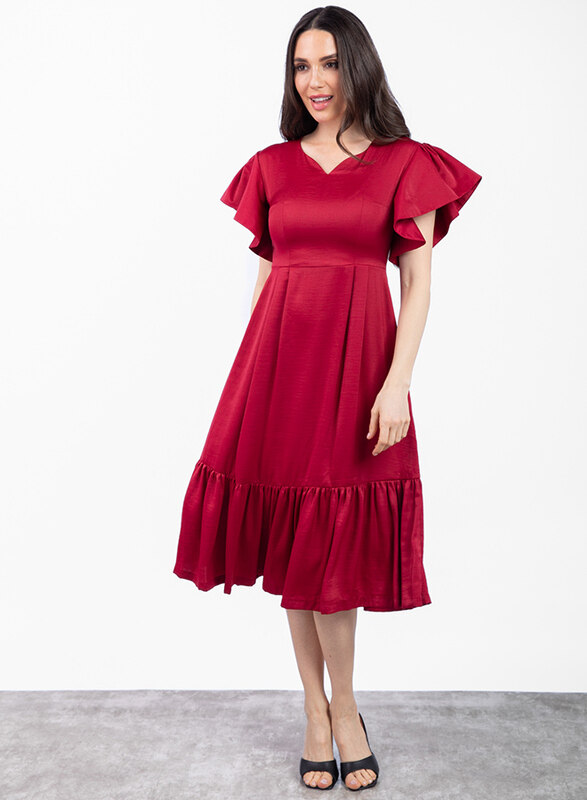 

Couture Labs Gemma Midi Dress with Sweetheart Neck for Women, 38 EU, Red