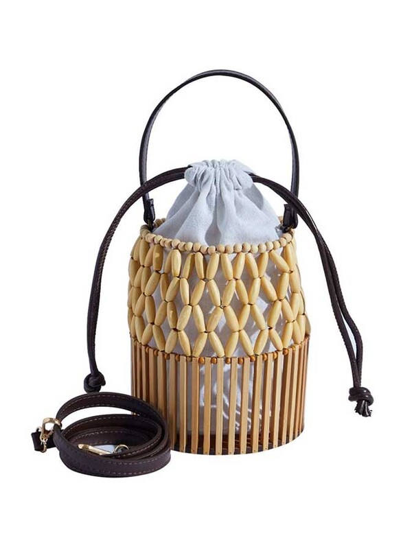 

Couture Labs Couturelabs Mori Rattan & Cotton Bucket Bag for Women, Brown