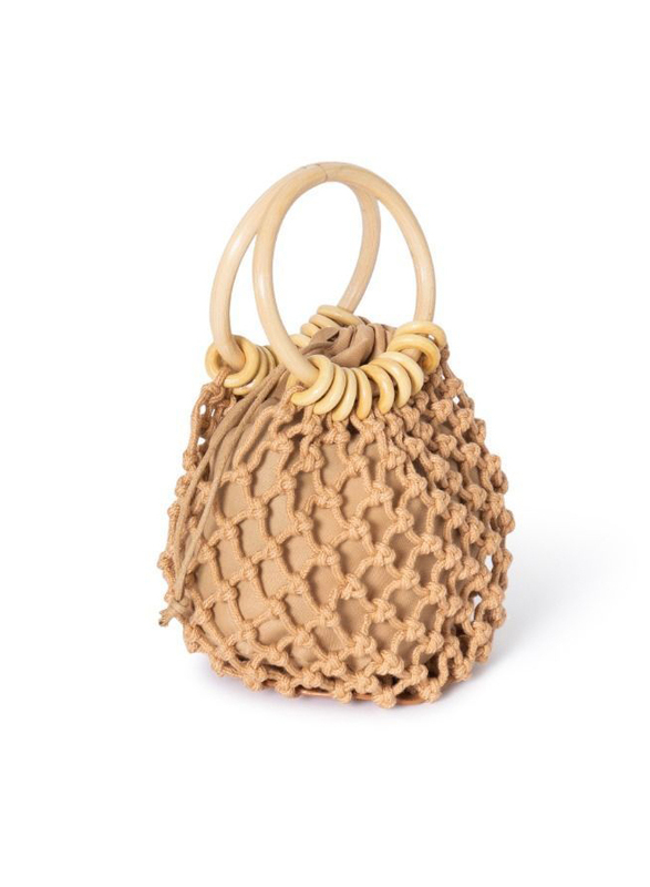 Couture Labs Iris Cotton & Bamboo Bucket Bag for Women, Beige