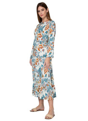 Couture Labs Lillium A' La Mode 3/4 Three-Quarter Sleeves Flower Print Maxi Dress for Women, Extra Large, Blue