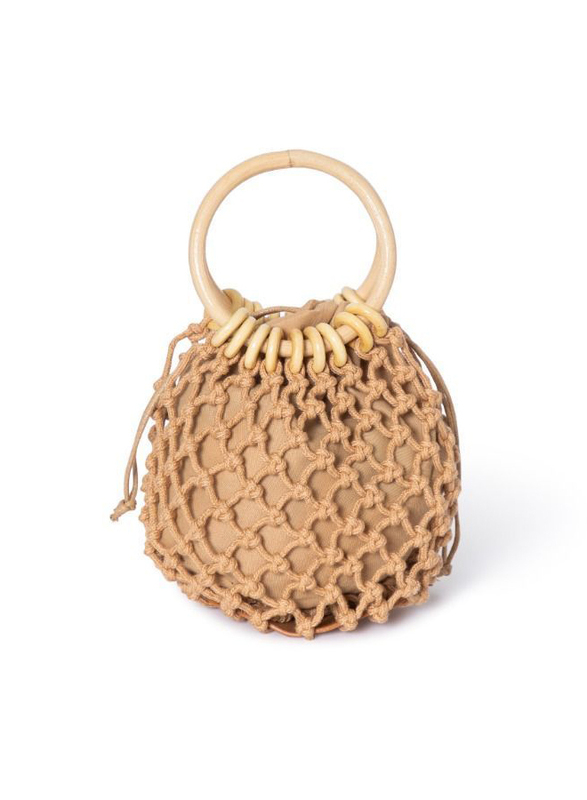 Couture Labs Iris Cotton & Bamboo Bucket Bag for Women, Beige