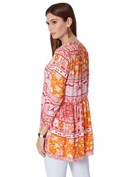 Couturelabs Valeria Holiday in Ibiza Long Sleeve V-Neck Blouse for Women, Extra Large, Pink/Orange