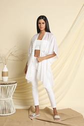 Couturelabs Ace Drop Shoulder Sleeve Polyester Halter Neck Screen Foil Print Mini Kaftan Dress, One Size, White