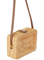 Couturelabs Jamila Cotton & leather Shoulder Bag for Women, Brown