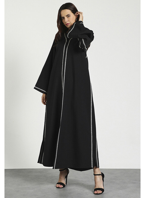 

Couture Labs Nafeeza Formal Abaya with Flare Sleeves, Medium-Large, Black