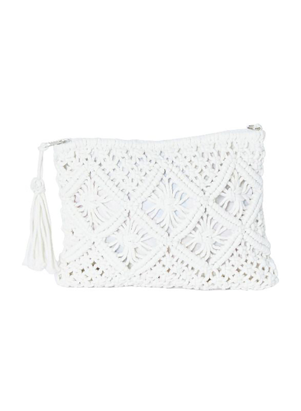 Couture Labs Sara Straw & Rattan Bohemian Pouch for Women, White