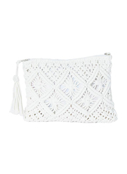 Couture Labs Sara Straw & Rattan Bohemian Pouch for Women, White